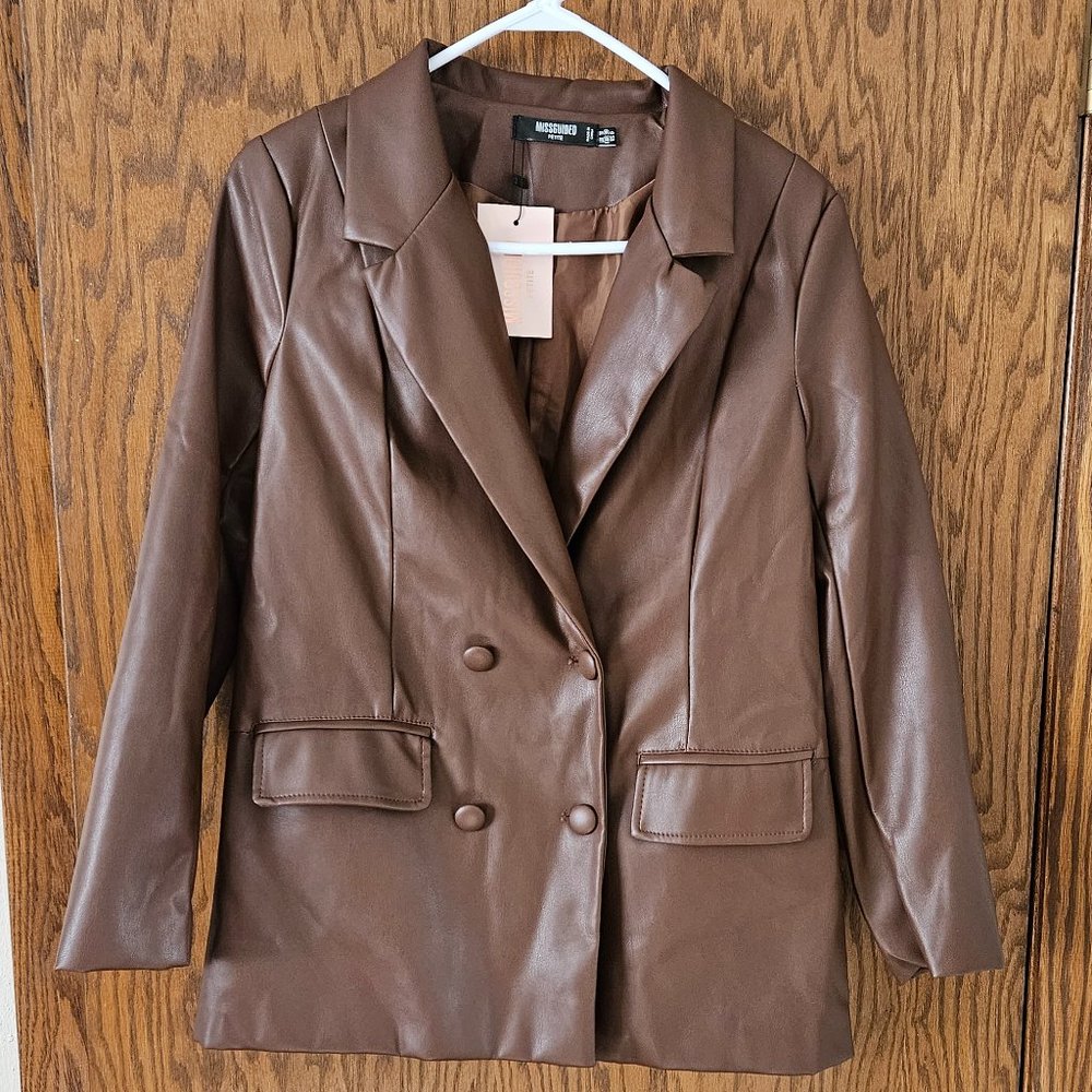 NWT Brown Faux Leather Blazer Jacket - Size 6